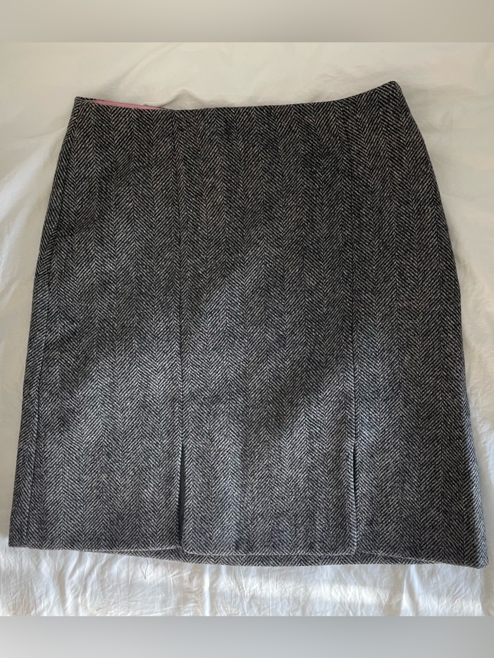 Boden British Tweed MOON Skirt 8L 100% Wool Herringbone Gray Pencil Preppy